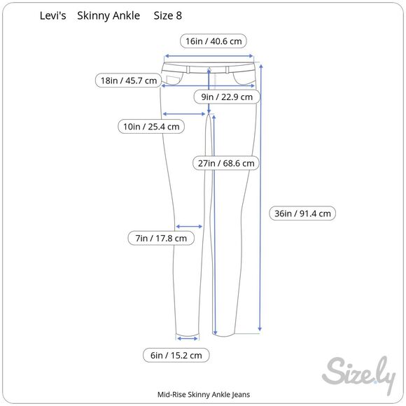 Levi's Women's Mid-Rise Blue Denim Skinny Leg Ankle Jeans Size 8 - Picture 6 of 6